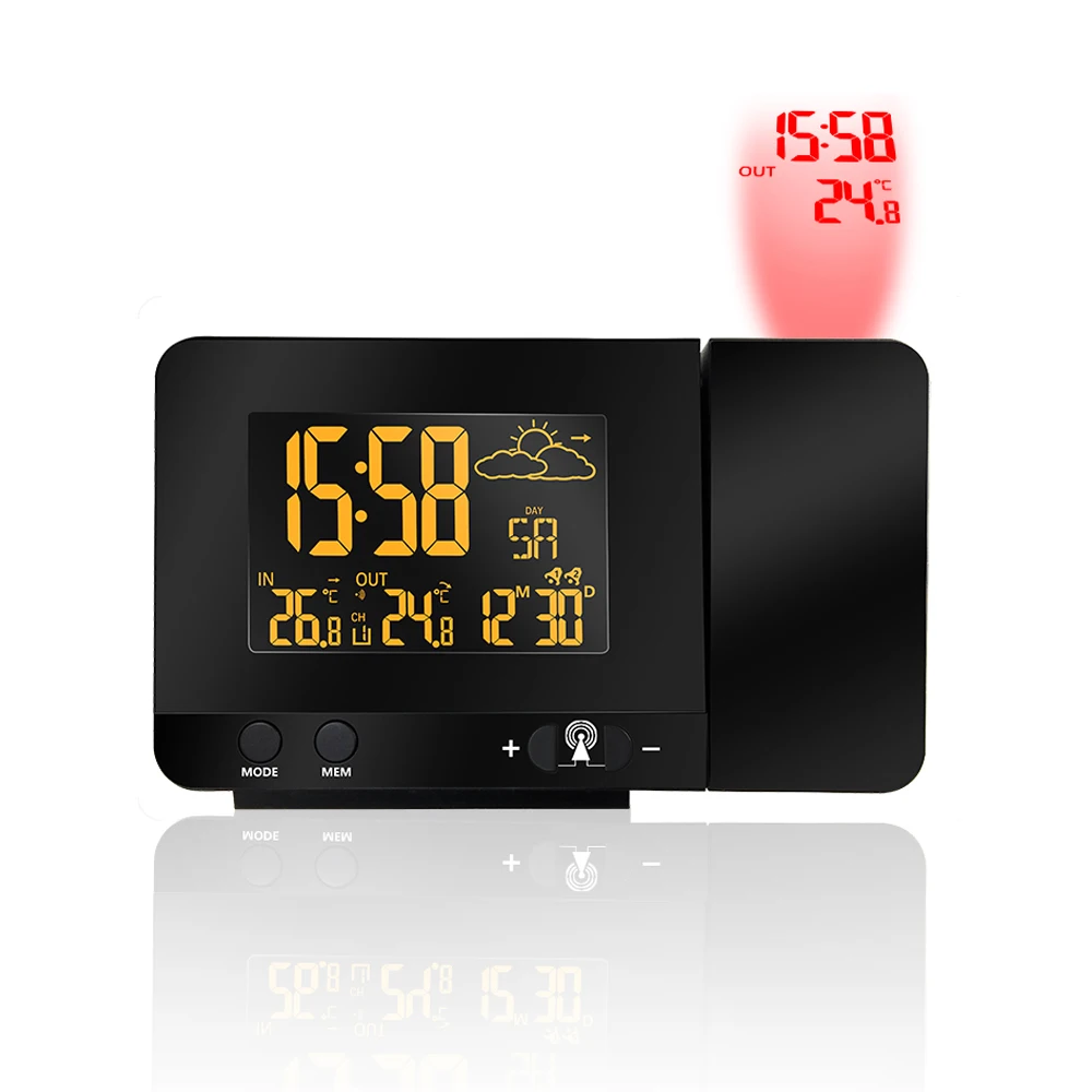 

Projection Double Digital Alarm Clock USB Charging HD Screen Colorful Display Backlight Temperature Weather Forecast