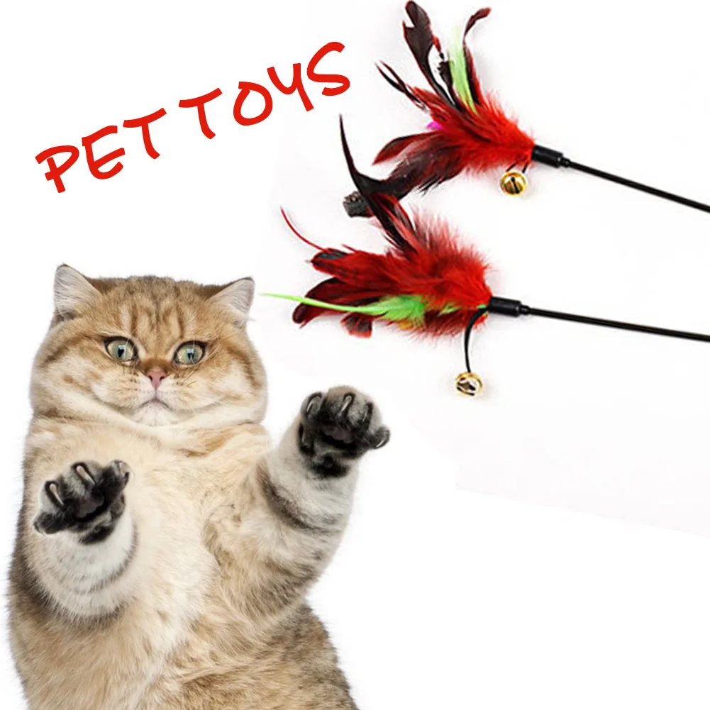 

1Pcs Pet Cat Toy Kitten Dangler Rod Wand Teaser Teasing Feather Bell Funny Stick