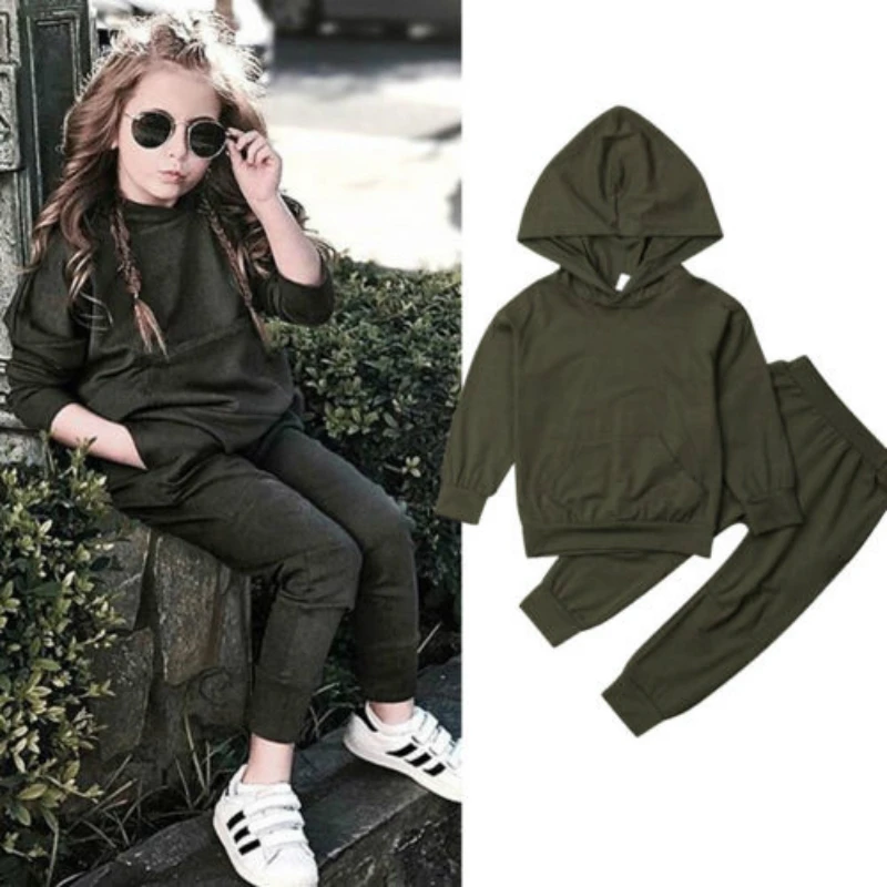 

US 2-7Y Kids Baby Girls Boy Hooded T Shirt Tops Casual Pants Outfits Clothes Set