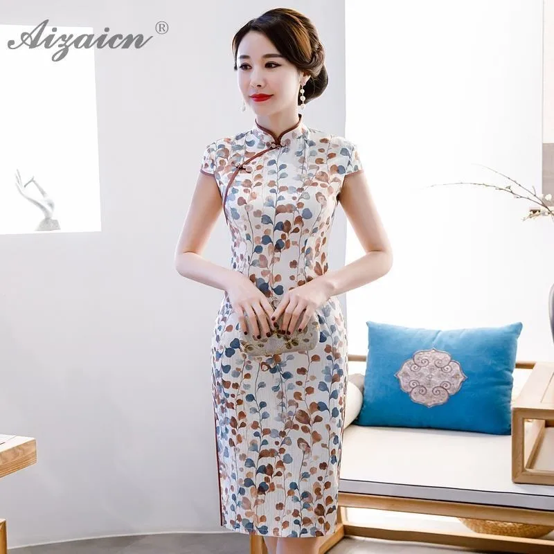 Женское китайское традиционное платье Cheongsam Элегантное Длинное Платье с принтом