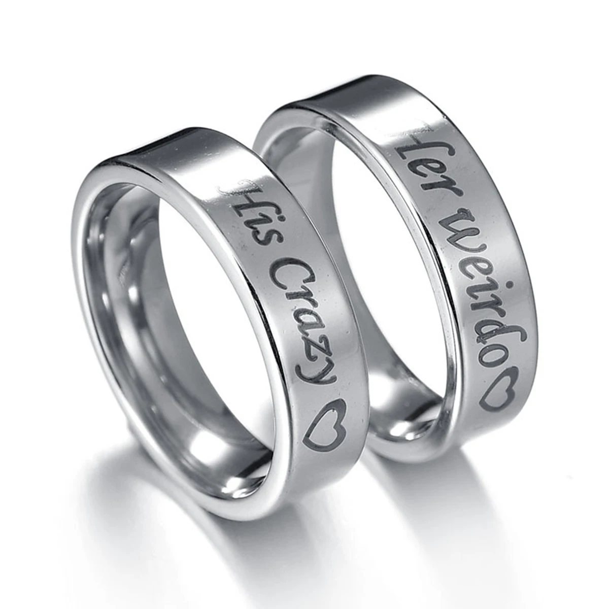 

1Pcs His Crazy Her Weirdo Promise Couple Ring Stainless Steel Wedding Engagement Gift Jewelry Size 6-11