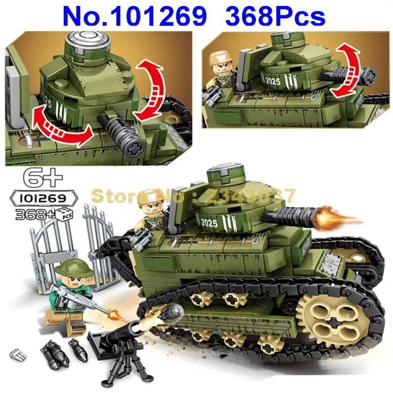 

101269 368Pcs Military Empire of steel World War II WW2 FT17 Tank Building Block Toy