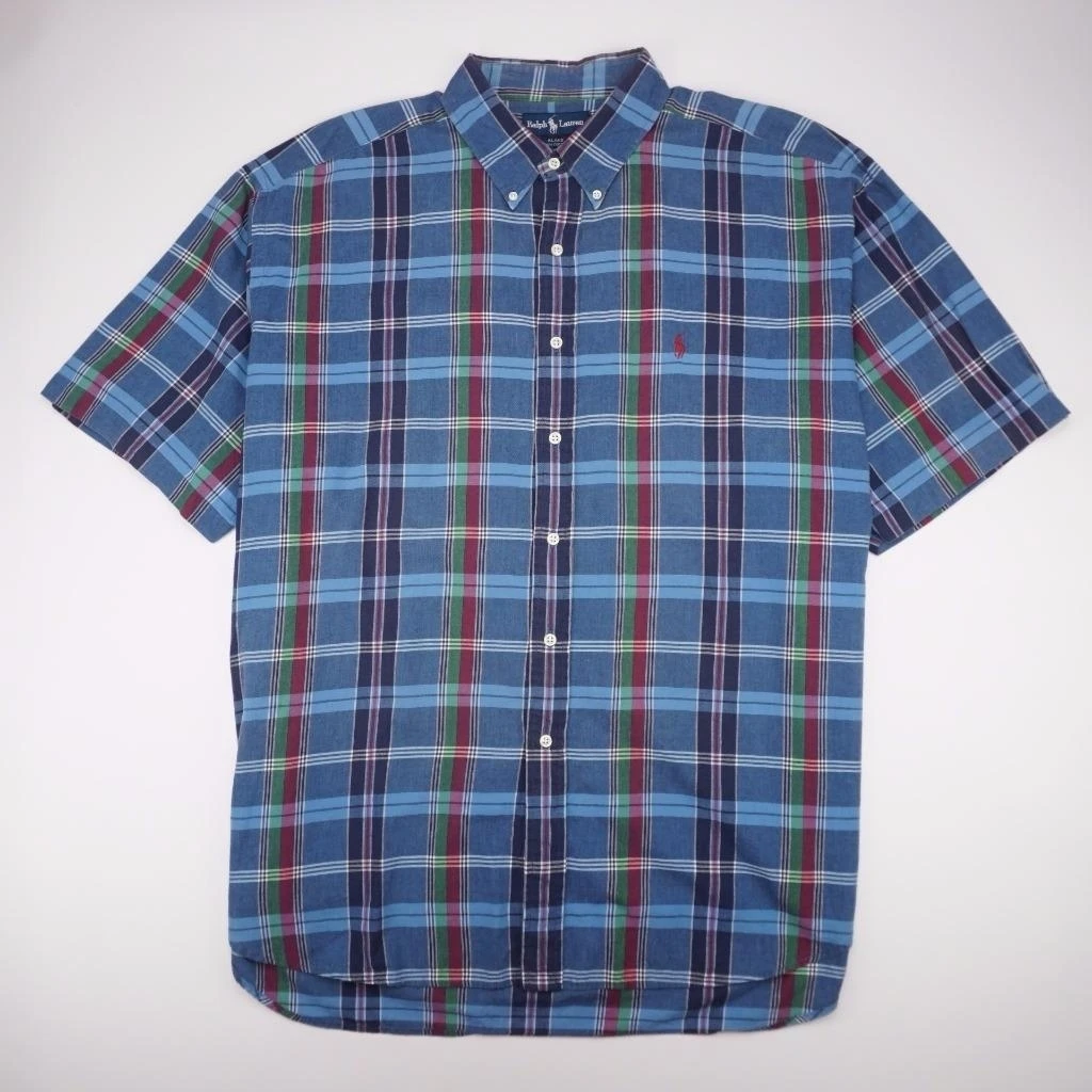 RALPH LAUREN Blake Button Front Casual Shirt Blue Plaid Mens 2XL-in T-Shirts from Men's Clothing 