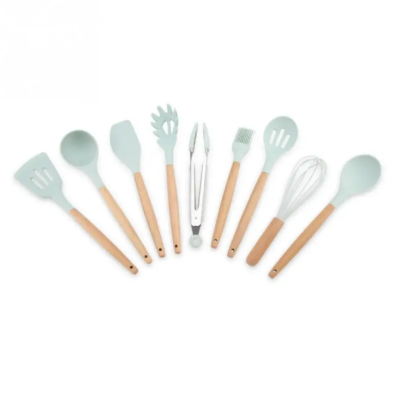 9PCS/Set Silicone Cooking Utensils Kitchenware Blue Kitchen Frying Pan Turners Scoop Cooking