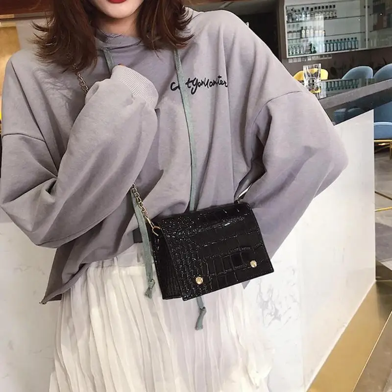 خمر التمساح نمط Crossbody حقيبة 2019 جديد أزياء المرأة رسول بلون صغيرة سلسلة شنطة كتف بولسا Femimia
