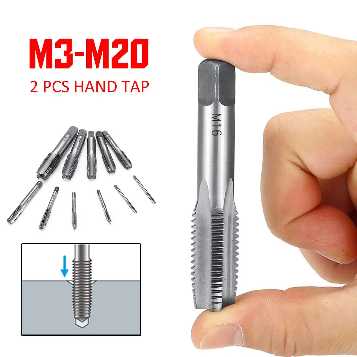 

2X M3-M20 0.5-2.5mm Pitch High Speed HSS Left Hand Straight Thread Tap Metric Plug Hand Tap Tools For Mold Machining