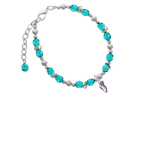 Silvertone Mini Purple Running Shoe Teal Beaded Bracelet |