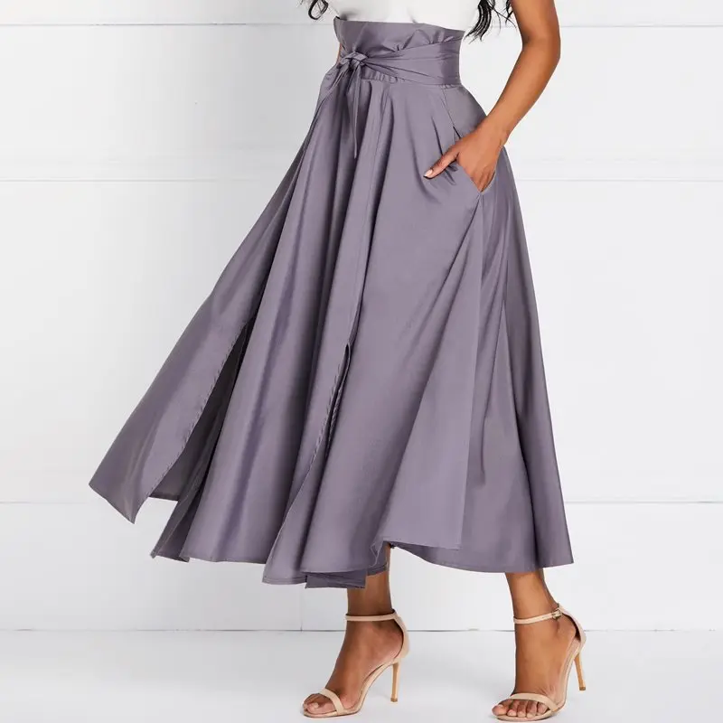 

Vintage Pleated Skirt Women Simple Fashion Lace Up Street Spring Chic Retro Casual Elegant Swing Ladies High Waist Maxi Skirts