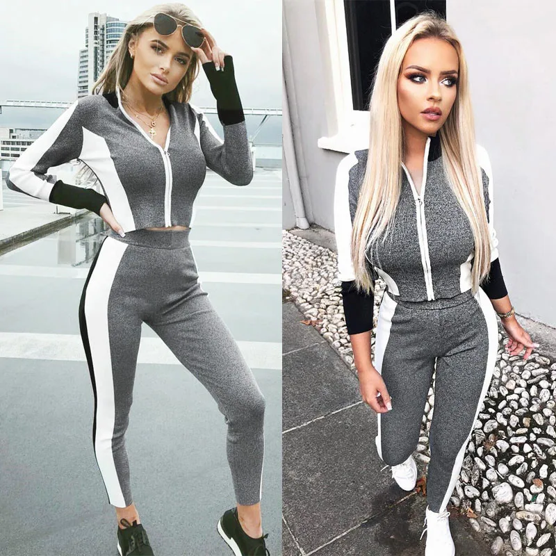 

2Pcs Set Women Loungewear Tracksuit Zipper Sweatshirt Sports Jogging Top + Pants