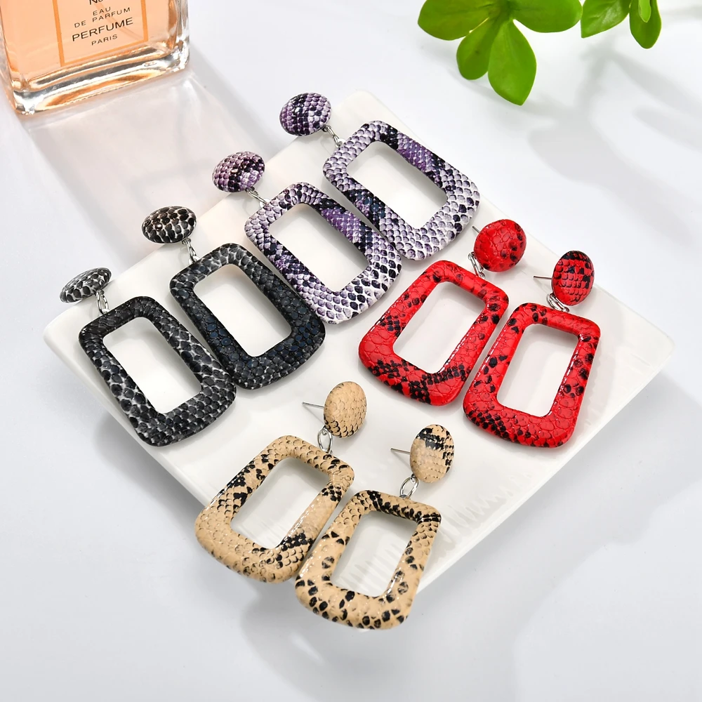

2019 New Punk Vintage Snake Pattern Leather Drop Earrings For Women Maxi Jewelry PU Big Dangle Earrings Pendientes Party Gifts