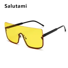 Полуоправа, квадратные солнцезащитные очки, мужские роскошные брендовые цельные женские солнцезащитные очки из сплава, винтажные желтые прозрачные линзы, большие очки