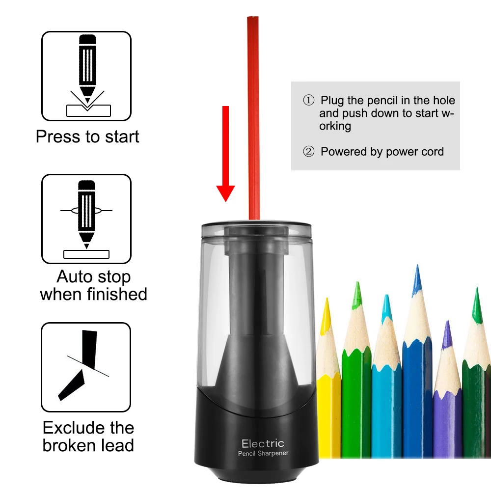 Прочная электрическая точилка для карандашей, высокая производительность, быстрая заточка, автоматическая остановка для дома, офиса, школы, студентов, художников, канцелярские принадлежности, подарок