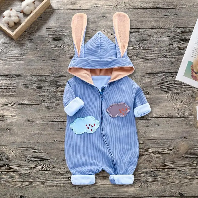 

Spring Baby Rompers Cute Cloud Embroidery Fleece Zipper Jumpsuit Outfits