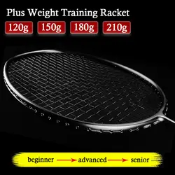 Плюс вес тренировочная ракетка для бадминтона 26-34 фунтов 120 г 150 г 180 г 210 г углеродное волокно Professional Offensive type Rackets Racquet