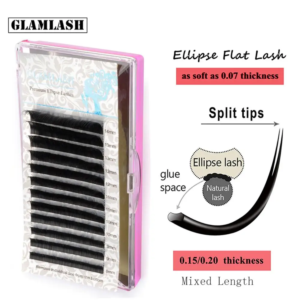 

GLAMLASH 8~14 mix Cashmere Flat Eyelash Extension Matte Faux Mink Lashes Supplies Individual Ellipse Lash Extension Split Tips