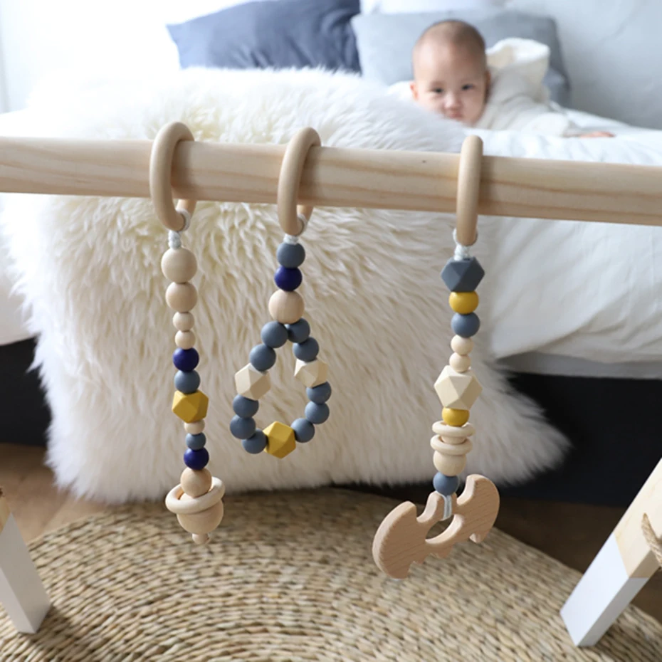 

CHEWELRY 3Pc/Lot Animals Wood Silicone Teether Beads Cartoon Wooden Teether Play Gym Stroller Hanging Toys For Baby Teether