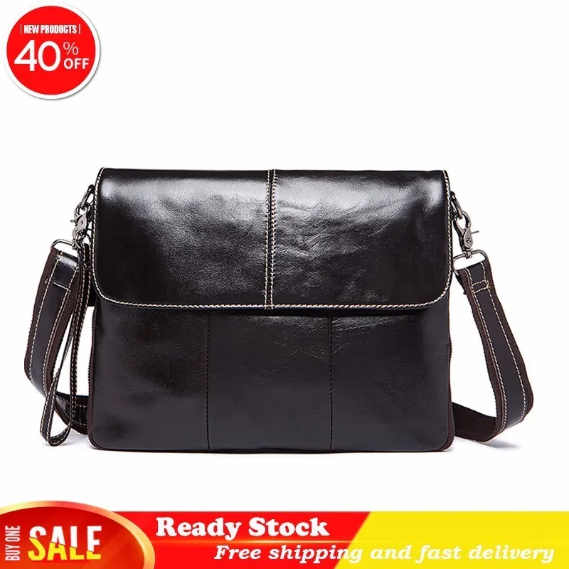 

Fashion Crossbody office Bags Men Messenger Male Genuine Leather Flap Zipper Men's Shoulder briefcase computer luxury handbags