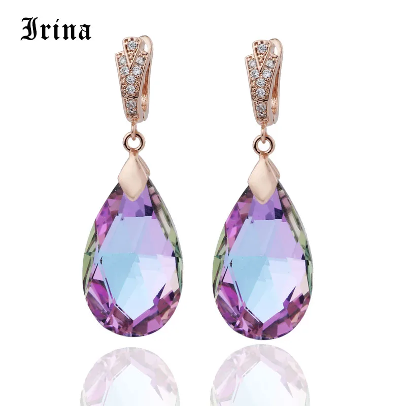 

Irina Long silver pendant earrings ladies gift Moonstone Color Water Drop Natural Zircon Dangle Earrings Elegant long earrings