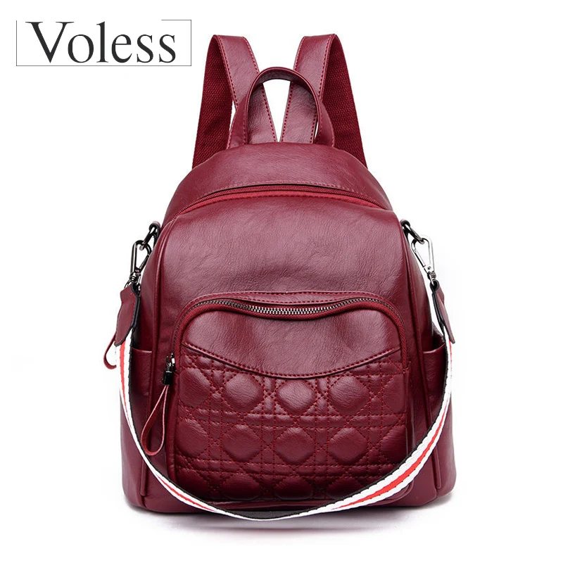 

Women Genuine Leather Backpacks Ladies Solid Color Double Strap Shoulder Bags Female Rucksack Large Capacity High Quality 2019