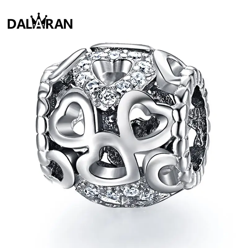 

DALARAN 925 Sterling Silver Heart Beads Fit Charm Bracelet Necklace For Women DIY Fashion Jewelry