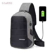 Usb зарядка сумки через плечо для мужчин Оксфорд мужская нагрудная сумка Один плечевой ремень задняя Сумка Слинг Сумка обратно пакет путешествия