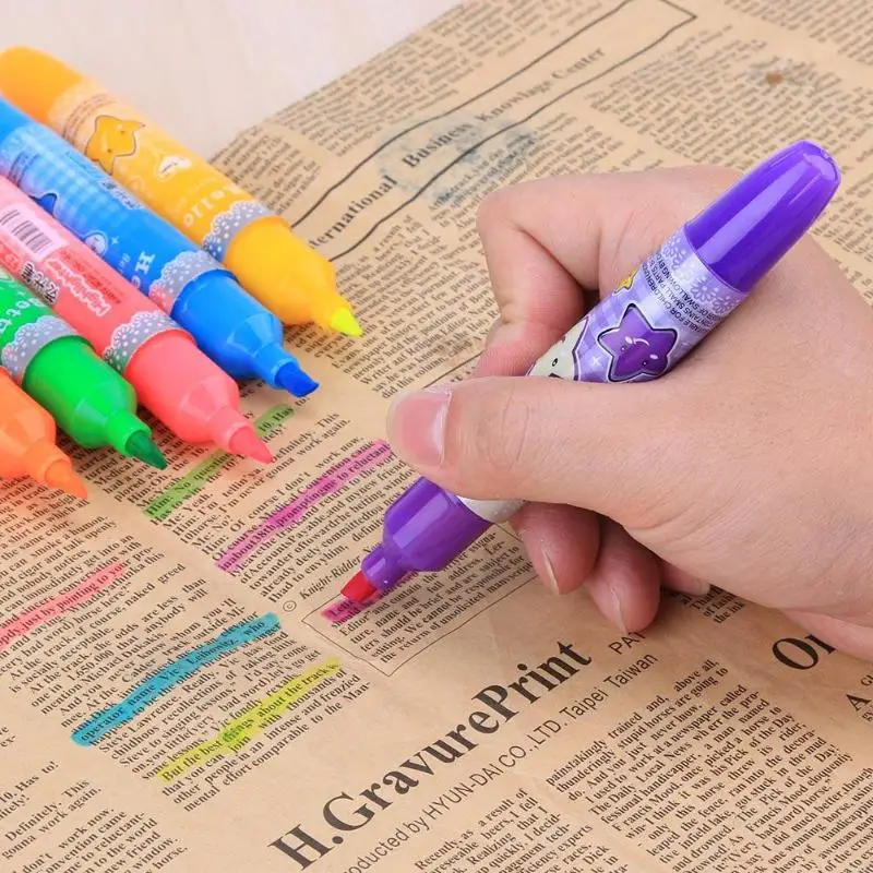 6 pcs Cute Highlighters highlight Marker Color Pens School Stationery