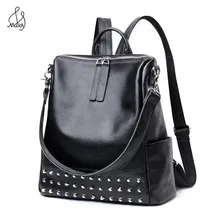 Casual Genuine Cowhide Leather Women Rivet Multifunction Backpack Shoulder Large Backpacks Mochila School Bags Teenagers Maidy Casual Genuine Cowhide Leather Women Rivet Multifunction Backpack Shoulder Large Backpacks Mochila School Bags Teenagers Maidy
