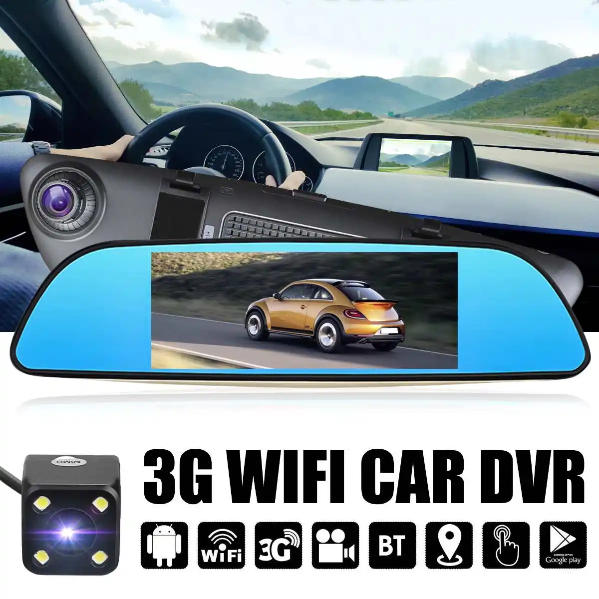 

3G GPS Navigation Car DVR 7" T ouch Screen Car Camera Android 5.0 bluetooth Wifi Rearview Mirror Dash Cam Car Video Recorder