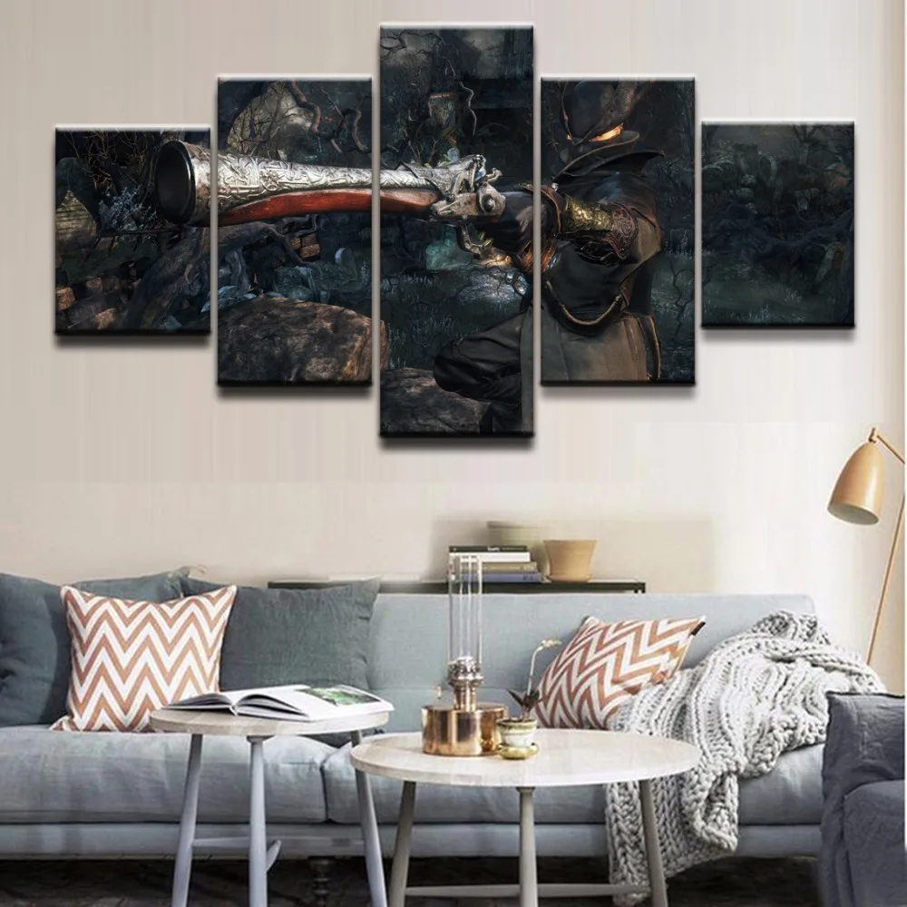 

High Quality Canvas Art Print Painting Poster Wall Modular Picture 5 Panel Bloodborne Warrior For Home Decor Painting Boys Room