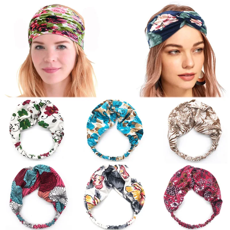 

Bohemia Stretch Women Turban Hot Sale Bandage Headpiece Hair Accessories Headwear 1PC Hair Bands Wide Cotton Headwrap Headbands