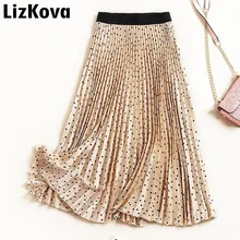 Плиссированные юбки в горошек, женские вечерние трапециевидные длинные юбки с высокой талией, элегантные женские юбки faldas mujer moda