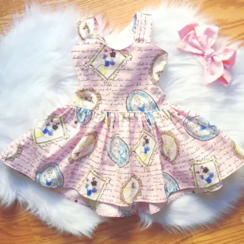 Милое повседневное модное платье трапециевидной формы с принтом Белоснежки для новорожденных девочек; розовое праздничное платье принцессы без рукавов с открытой спиной; сарафан; От 0 до 3 лет