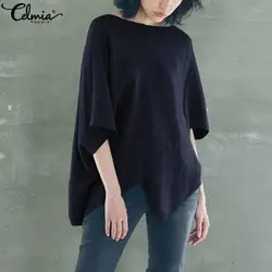 Celmia плюс размеры футболки для девочек Femme летние футболки 2019 шик для женщин Повседневное рукав "летучая мышь" асимметричный подол рубашк