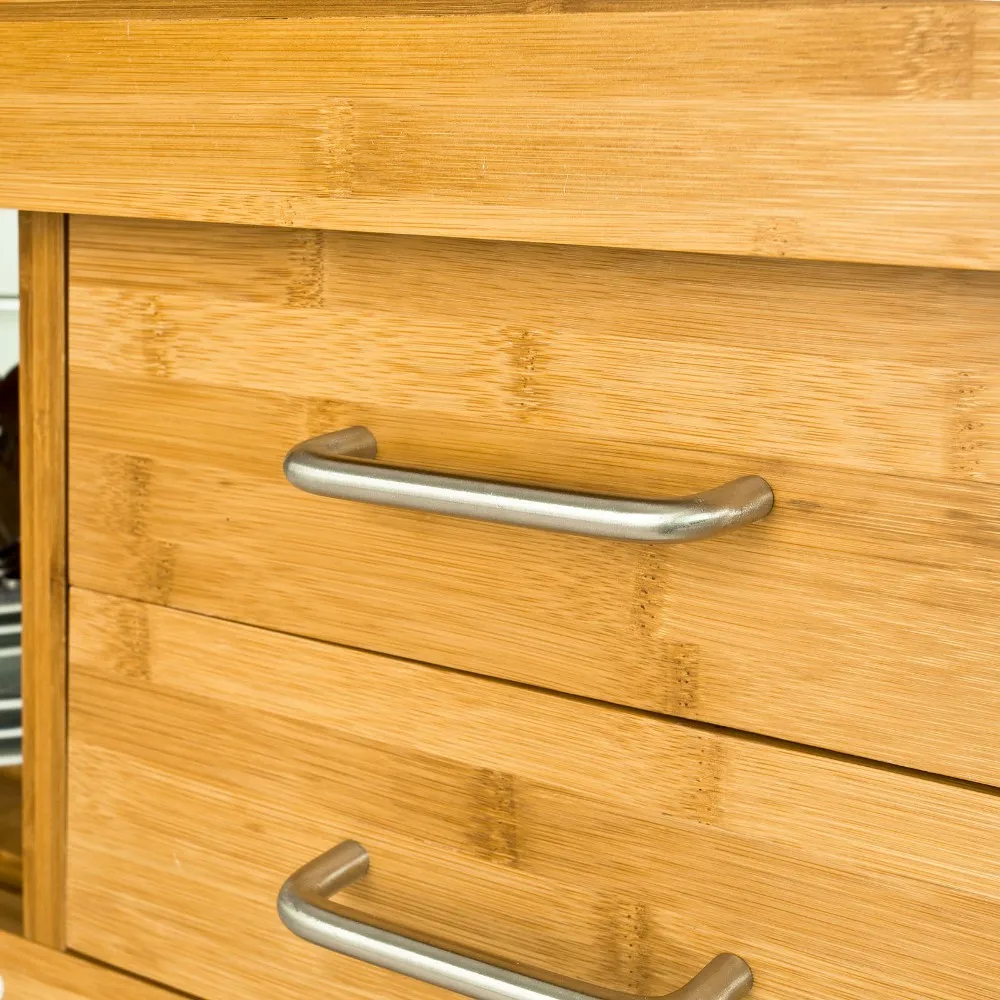 SoBuy FKW26-N Bamboo Storage Trolley Serving Trolley Kitchen Cart 2 Drawers and Shelves