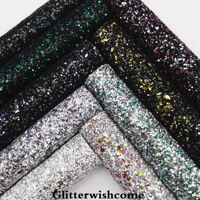 

Glitterwishcome 30X134CM Mini Roll Chunky Glitter Leather With Soft Stretch Backing, Glitter Fabric Vinyl for Bows, GM013