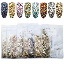 Разноцветные Стразы для ногтей 1440 шт из стекла AB, золотые стразы с плоской задней стороной, украшения для ногтей, камни, кристаллы, аксессуары для ногтей MJZ2108