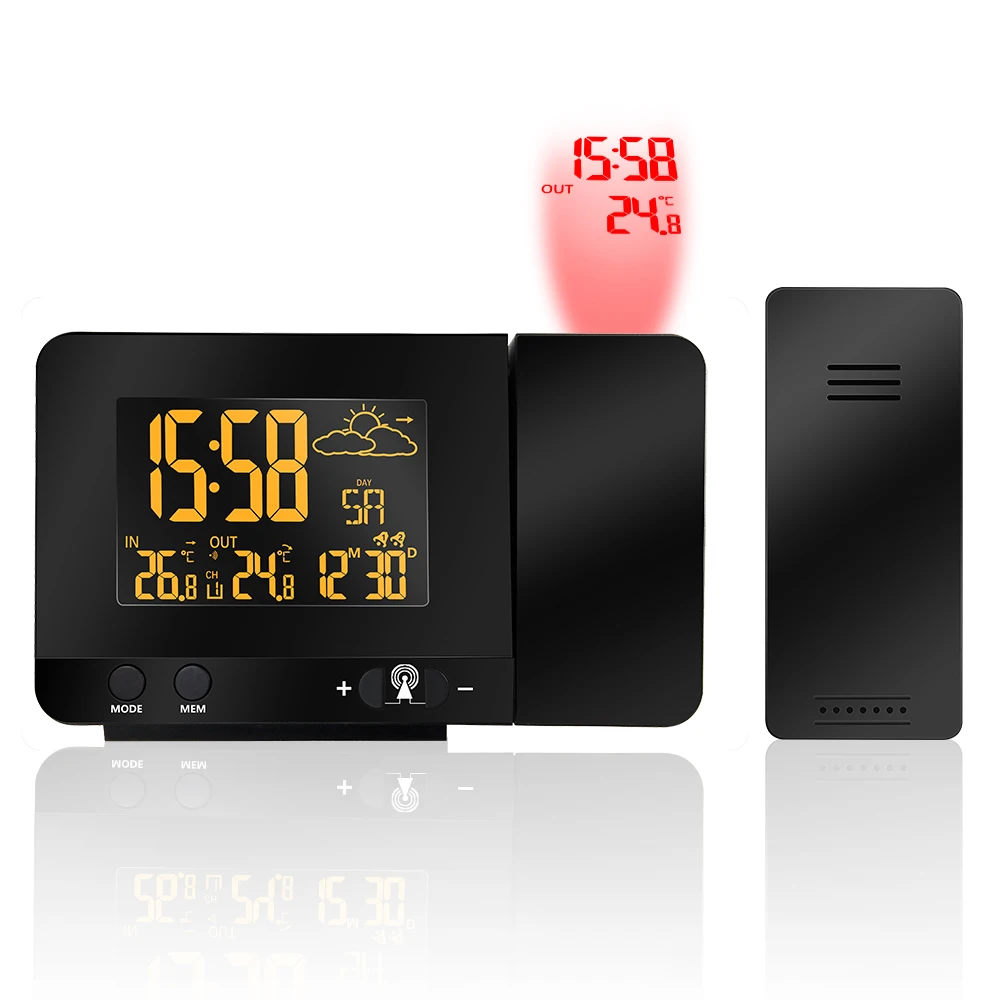 

Digital VA Projection LED Display Alarm Clock Weather Snooze Function Temperature Thermometer Humidity Table Clock Decor