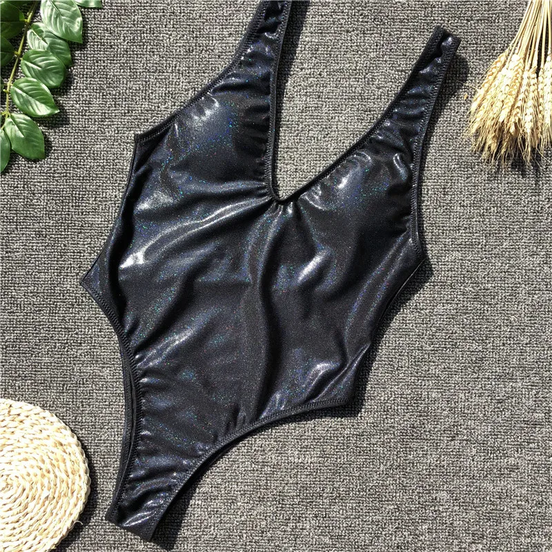 

MUXILOVE Black V Neck Bather 2019 one piece swimsuit Backless swim suit women Swimwear Bathing suit female Bodysuit Monokini