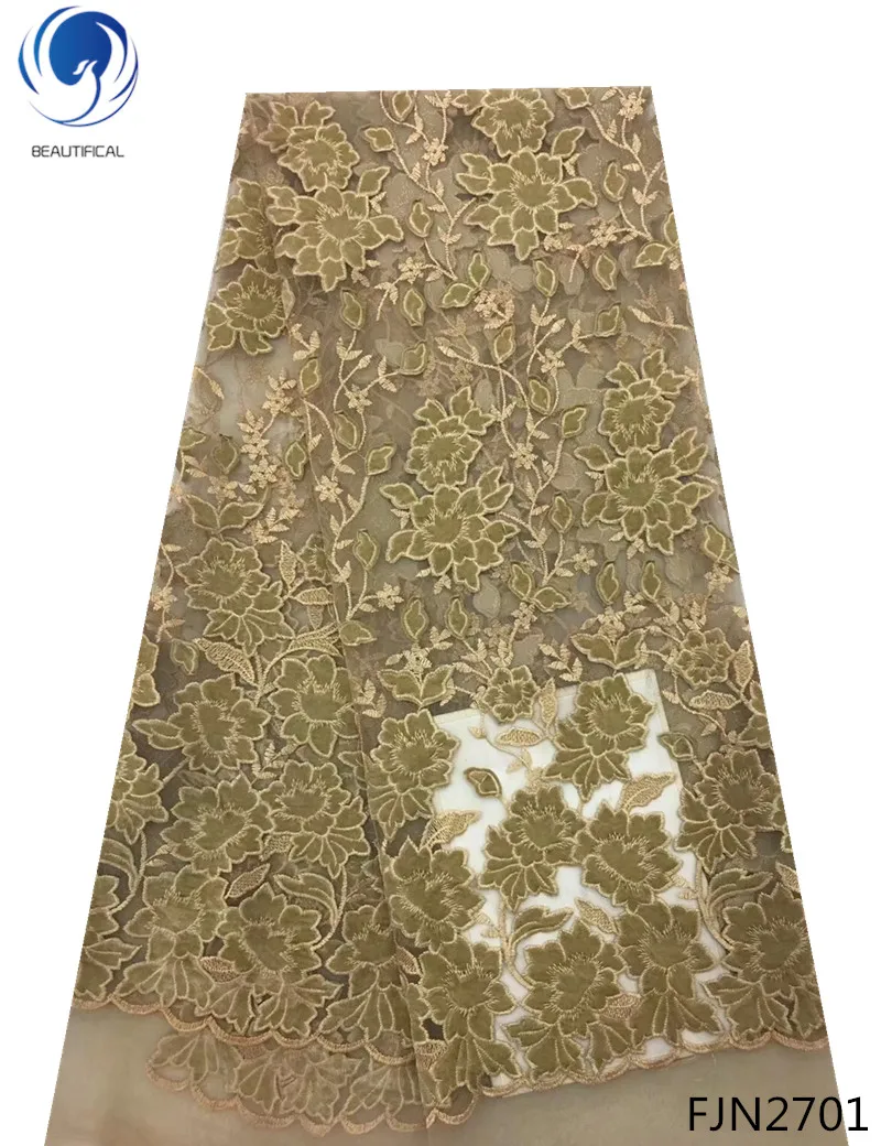 

BEAUTIFICA velvet lace fabrics african french tulle lace bridal dress cloth nigerian lace fabric 5yards/lot FJN27