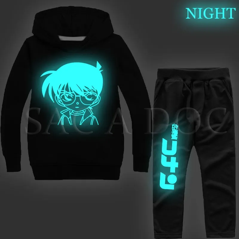 

Anime Detective Conan Luminous Tracksuit for Kids 2 Pieces Set Sportswear Hooded Autumn Winter Casual Sweatshirt + Pants