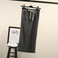 Весенне-летняя Женская длинная юбка с эластичной резинкой на талии, прямая черная серая юбка-карандаш, женские повседневные макси юбки