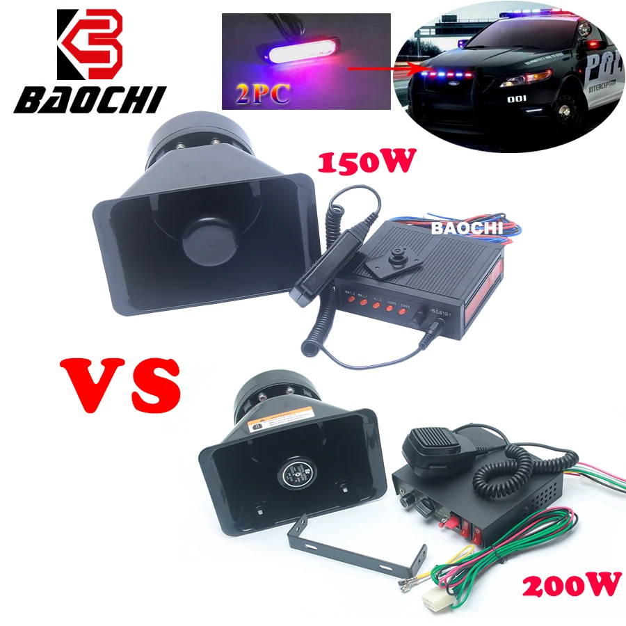 

Universal 12V Train Horn 5 Tone 9 Sound Warning Alarm Police Siren for Car 200W Loud Speaker MIC System Megaphone Flash Light