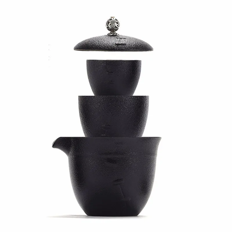 Высококачественный чайный набор, быстрая пассажирская чашка, 1 горшок, 3 чашки, дорожный чайный набор, бытовой, Открытый Чехол для переноски, керамический чайник Gongfu