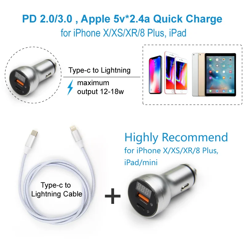 Usb C PD 3 0 быстрая зарядка автомобильное зарядное устройство Type c 2 QC мобильный