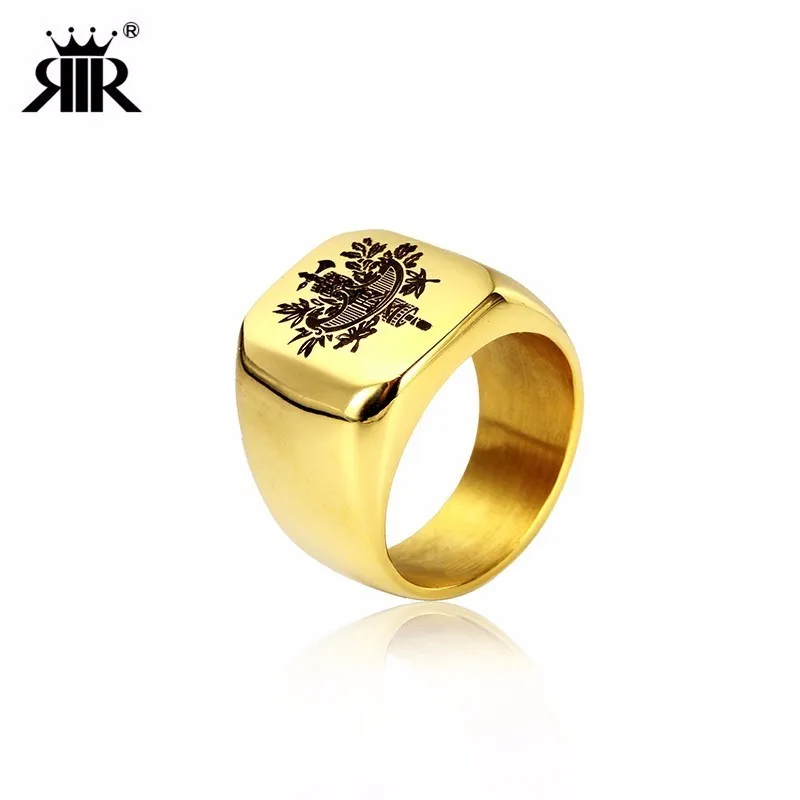 

RIR Popular France Stainless Steel Gold Color Army Military Rings Cool Men's Jewelry For Best Friend Simple Gift