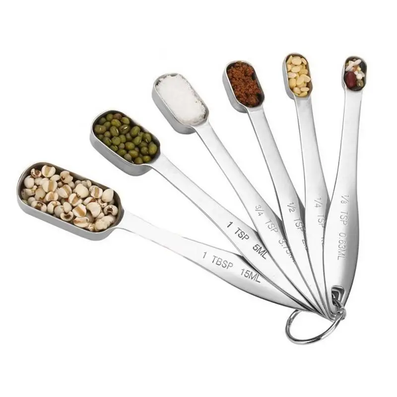 

6PCS/Set Stainless Steel Measuring Spoons Square Cups Baking Milk Coffee Tea Spoons Kits Set Tools Different Sizes