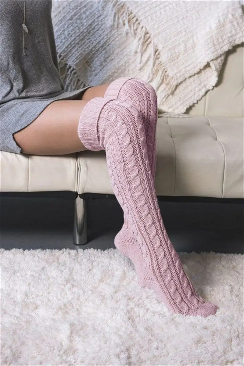 

Women Girl Over The Knee Long Braided Knit Warm Soft Thigh High Stockings