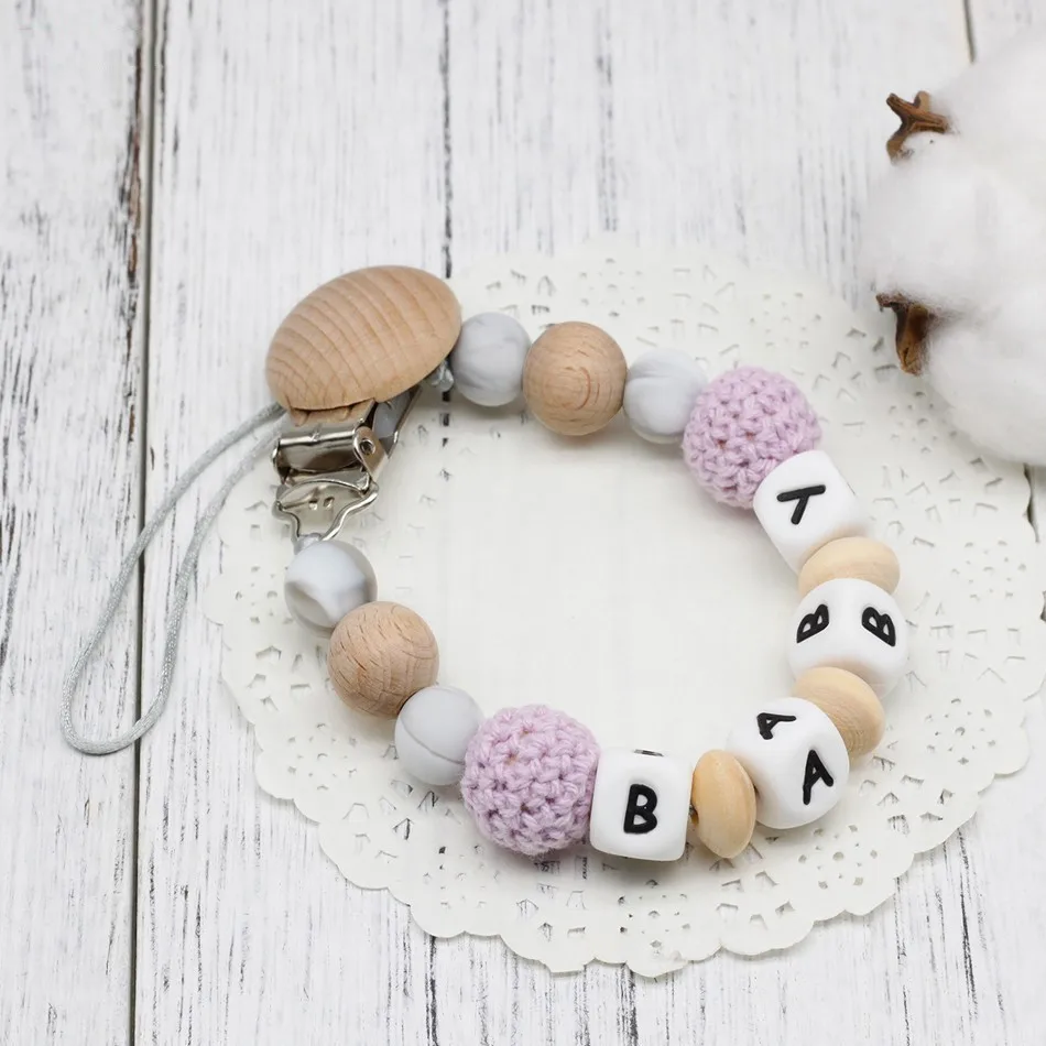DIY Wooden Baby pacifier chain Crochet Round beads Baby pacifier Clips Cases