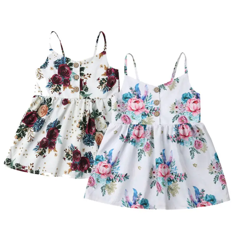 

2019 Summer Toddler Baby Girls Dress Flower Sleeveless V Neck Party Holiday Beach Dress For Girls