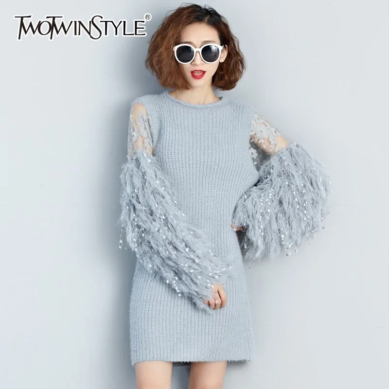 Женское трикотажное платье TWOTWINSTYLE повседневное мини с круглым вырезом и